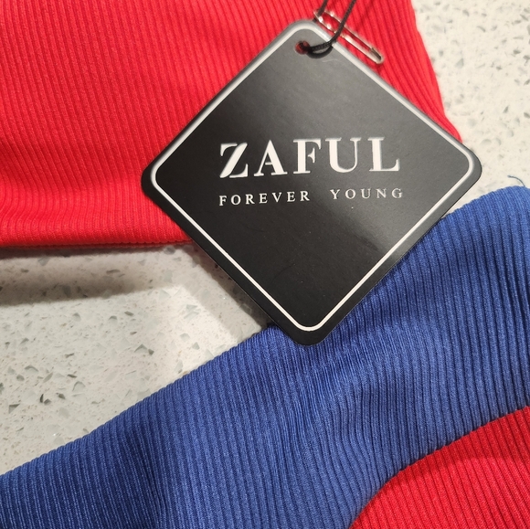 Zaful Red and Blue Color Block Bikini - Picture 4 of 7
